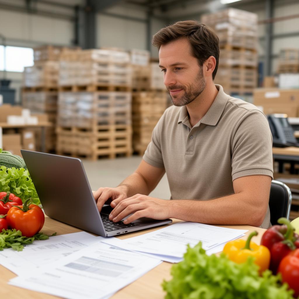 Agente comercial gestionando operaciones agroalimentarias